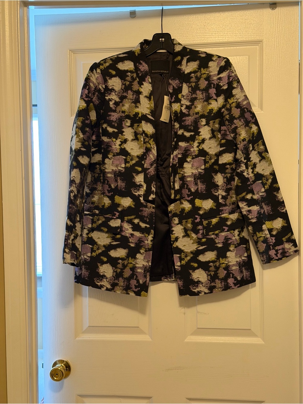 Banana Republic Black Blazer with Purple and Olive Abstract Print